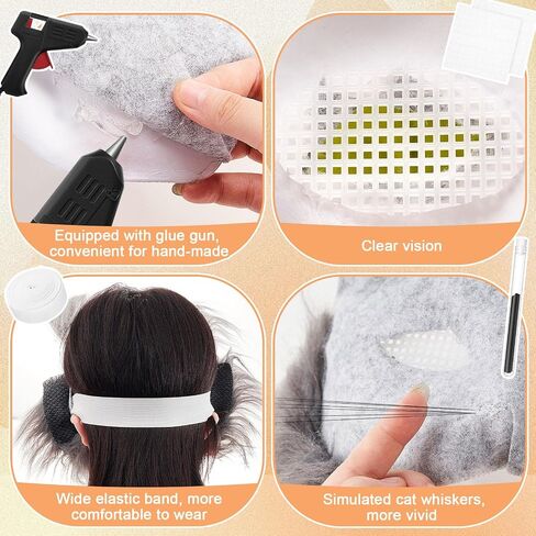 33 Pcs Therian DIY Mask Kit for Beginners Including Blank Cat Mask Faux Fur Fabric Felt Fabric Plastic Mesh Sheet(Warm Colors) in Kuwait
