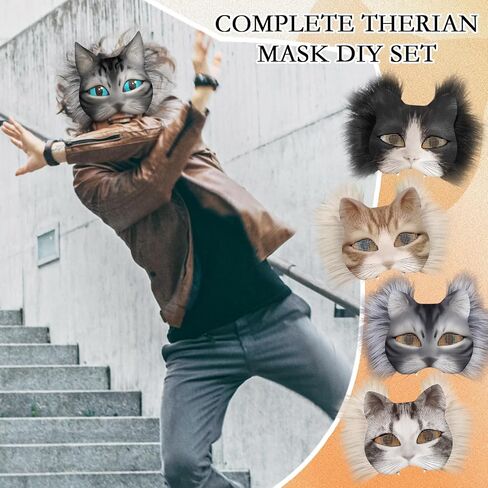 33 Pcs Therian DIY Mask Kit for Beginners Including Blank Cat Mask Faux Fur Fabric Felt Fabric Plastic Mesh Sheet(Warm Colors) in Kuwait