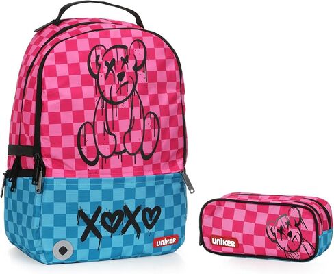 Fashion 2 in 1 Backpack Set with Cosmetic Bag,Casual Daypack Women,Backpack and Carry-on 2pc set,Lightweight Travel Backpack,Laptop Backpack with with USB Port,Graphic Backpacks Checkerboard Pink in Saudi Arabia