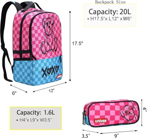 Fashion 2 in 1 Backpack Set with Cosmetic Bag,Casual Daypack Women,Backpack and Carry-on 2pc set,Lightweight Travel Backpack,Laptop Backpack with with USB Port,Graphic Backpacks Checkerboard Pink in Saudi Arabia