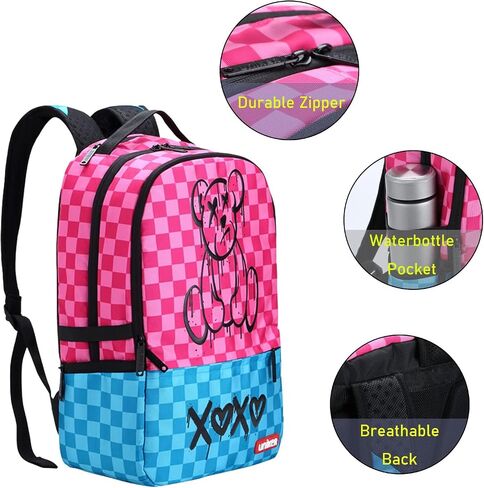 Fashion 2 in 1 Backpack Set with Cosmetic Bag,Casual Daypack Women,Backpack and Carry-on 2pc set,Lightweight Travel Backpack,Laptop Backpack with with USB Port,Graphic Backpacks Checkerboard Pink in Saudi Arabia