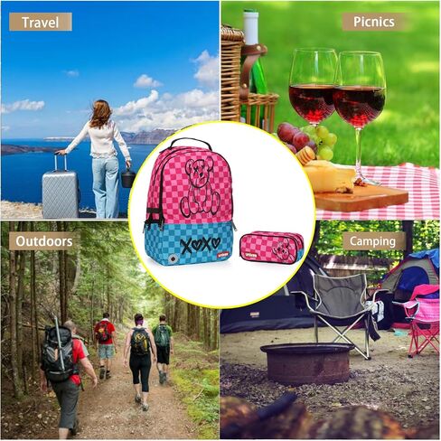 Fashion 2 in 1 Backpack Set with Cosmetic Bag,Casual Daypack Women,Backpack and Carry-on 2pc set,Lightweight Travel Backpack,Laptop Backpack with with USB Port,Graphic Backpacks Checkerboard Pink in Saudi Arabia