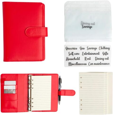 Budget Binder with Zipper Envelopes - Cash Envelopes for Budgeting - Budget Planner with Cash Envelopes - Money Organizer for Cash - Money Saving Binder - Budget Envelopes for Cash System (Red) in Saudi Arabia