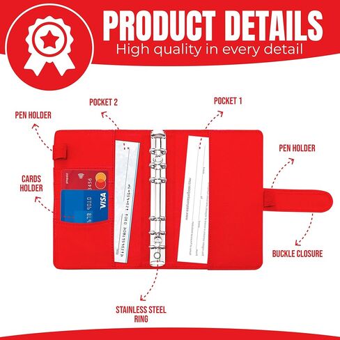 Budget Binder with Zipper Envelopes - Cash Envelopes for Budgeting - Budget Planner with Cash Envelopes - Money Organizer for Cash - Money Saving Binder - Budget Envelopes for Cash System (Red) in Saudi Arabia