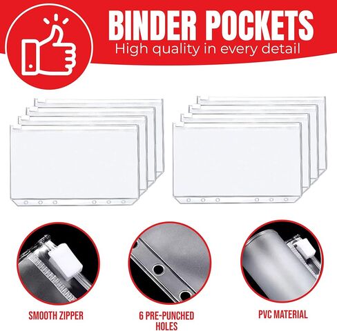 Budget Binder with Zipper Envelopes - Cash Envelopes for Budgeting - Budget Planner with Cash Envelopes - Money Organizer for Cash - Money Saving Binder - Budget Envelopes for Cash System (Red) in Saudi Arabia