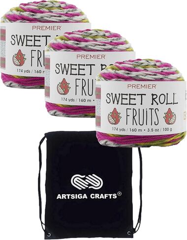 Premier Yarns Sweet Roll Fruits Dragon Fruit 2056-02 (3-Skeins - Same Dye Lot) Worsted Medium #4 Acrylic Yarn for Crocheting and Knitting with Project Bag in Saudi Arabia