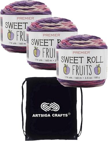Premier Yarns Sweet Roll Fruits Dragon Fruit 2056-02 (3-Skeins - Same Dye Lot) Worsted Medium #4 Acrylic Yarn for Crocheting and Knitting with Project Bag in Saudi Arabia
