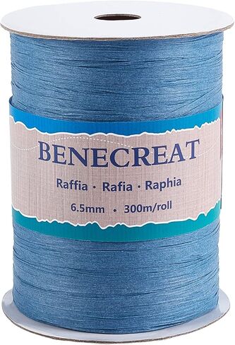 BENECREAT 328 Yards Blue Raffia Ribbon Raffia Paper Craft Ribbon Packing Twine ffor Wedding Gifts Wrap DIY Decoration and Hat Weaving (8mm Wide) in Saudi Arabia