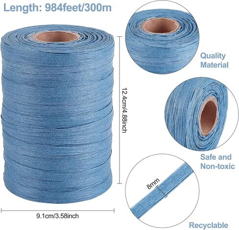 BENECREAT 328 Yards Blue Raffia Ribbon Raffia Paper Craft Ribbon Packing Twine ffor Wedding Gifts Wrap DIY Decoration and Hat Weaving (8mm Wide) in Saudi Arabia