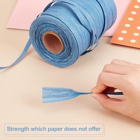 BENECREAT 328 Yards Blue Raffia Ribbon Raffia Paper Craft Ribbon Packing Twine ffor Wedding Gifts Wrap DIY Decoration and Hat Weaving (8mm Wide) in Saudi Arabia