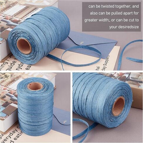 BENECREAT 328 Yards Blue Raffia Ribbon Raffia Paper Craft Ribbon Packing Twine ffor Wedding Gifts Wrap DIY Decoration and Hat Weaving (8mm Wide) in Saudi Arabia