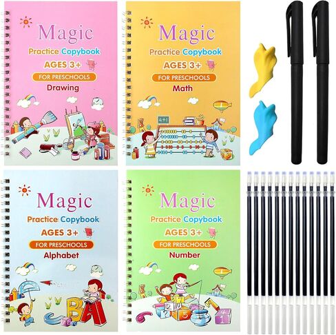 4PCS Grooved Handwriting Practice for Kids Age 3-5 Preschool Children, Reusable Magic Practice Copybooks for Student Tracing Letter Writing Books in Saudi Arabia