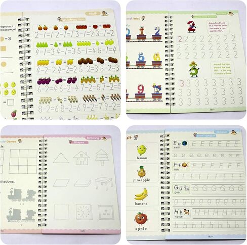 4PCS Grooved Handwriting Practice for Kids Age 3-5 Preschool Children, Reusable Magic Practice Copybooks for Student Tracing Letter Writing Books in Saudi Arabia