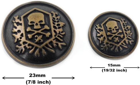 Bezelry 12 Pieces Skull Emblem Metal Shank Buttons 23mm (7/8 inch) (Antique Brass, 23mm) in Saudi Arabia