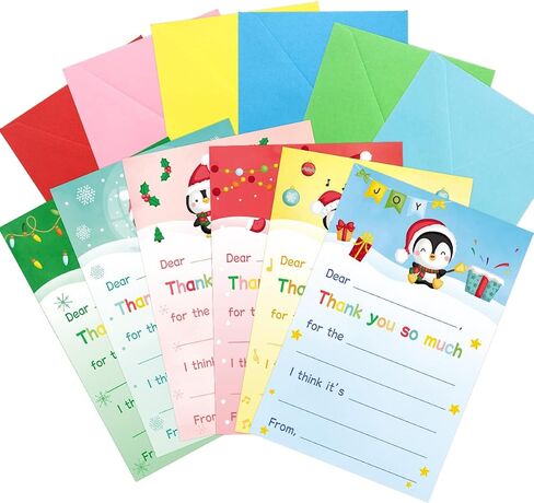 ceiba tree Christmas Fill in the Blank Thank You Cards Kids Xmas Winter Holiday Blank Cards Children Write in Thank You Note with Envelopes 24Pcs in Saudi Arabia