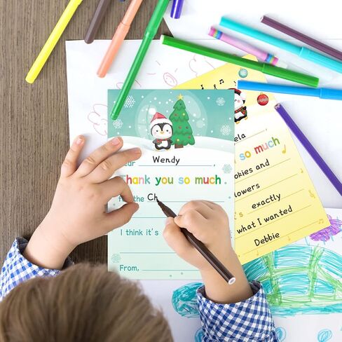 ceiba tree Christmas Fill in the Blank Thank You Cards Kids Xmas Winter Holiday Blank Cards Children Write in Thank You Note with Envelopes 24Pcs in Saudi Arabia