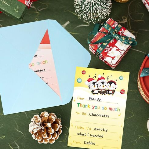 ceiba tree Christmas Fill in the Blank Thank You Cards Kids Xmas Winter Holiday Blank Cards Children Write in Thank You Note with Envelopes 24Pcs in Saudi Arabia