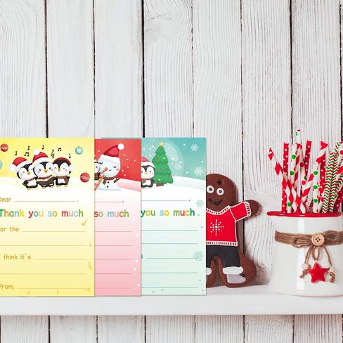 ceiba tree Christmas Fill in the Blank Thank You Cards Kids Xmas Winter Holiday Blank Cards Children Write in Thank You Note with Envelopes 24Pcs in Saudi Arabia