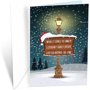 Prime Greetings Christmas Card Brother In Law, Made in America, Eco-Friendly, Thick Card Stock with Premium Envelope 5in x 7.75in, Packaged in Protective Mailer