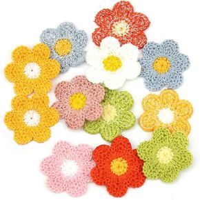 30 Pieces Crochet Flower Applique Small Yarn Sew on Floral Patches Embellishment for Sewing Craft Doll Scrapbooking Hair Accessorires Jewelry Finding Decoration (Multi)