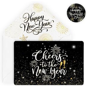 Artoid Mode 24 Pack Happy New Year Thank You Cards Fireworks Champagne Greeting Cards Gift With Envelope Sticker Blank Note Cards for Birthday Wedding Baby Shower Bridal Shower, 4 x 6 Inch