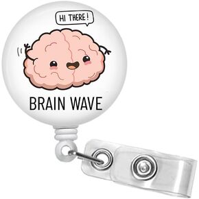 Brain Wave Neurology Badge Reel - Retractable 1.5" Badge Clip, Neuro ICU Badge, EEG ID Badge Holder, Breakaway Lanyard, Carabiner #230