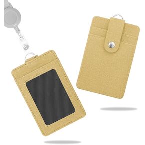 ID Badge Holder with Retractable Lanyard, Vertical PU Leather ID Badge Card Holder with 2 Card Slots (Black)