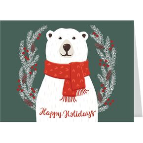 Canopy Street Smiling Polar Bear Holiday Card Pack / 25 Christmas Greeting Cards With Inside Verses And Envelopes / 4 5/8" x 6 1/4" Happy Holidays Cozy Winter Seasonal Holiday Cards