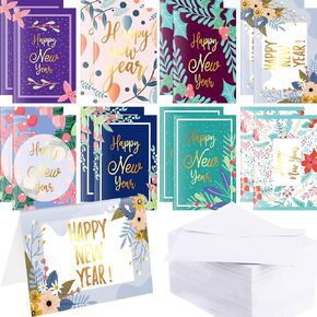 Jetec 120 Set Gold Foil Happy New Year Cards Bulk with Envelopes 2024 New Years Greeting Card Boxed Assorted Happy Holidays Cards New Year Cards with 120 Envelopes