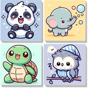 HOIYLDS Framed 4 Pack Paint by Number for Kids, Cute Animals Paint by Numbers for Kids Ages 8-12, Paint by Numbers Kits Children Beginner, DIY Acrylic Oil Painting for Home Wall Decor (8x8inch)