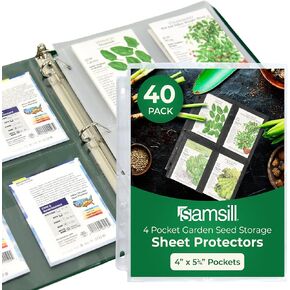 Samsill Seed Packet Organizer, 4 Pocket Reusable Garden Seed Storage Protector, 3.5" x 5" Clear Pocket Sleeves, Garden Planner Packet, 32 Pockets, Holds Up to 64 Packets, Green