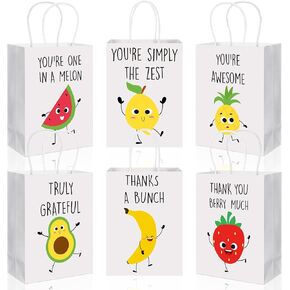 24 Pcs Funny Thank You Gift Bags Bulk, Cute Fruit Pun Gift Bags, Employee Apprecation Gift Bags for Coworkers Friends Staff, Funny Wrapping Paper Bags, Christmas Holiday Party Supplies Goodie Bags