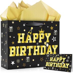 MDCGFOD 13" Large Birthday Gift Bag with Tissue Paper and Card, Birthday Gift Bag for Kids, Happy Birthday Gift Set for Birthday Theme Party Favors Supplities Baby Showers Shoppings Bag