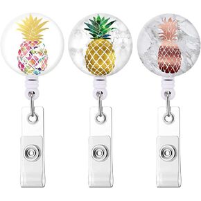 Nurse Badge Reel Decorative Badge Holder Retractable Badge Holder Carabiner Reel Clip Badge Reel,ID Badge Reels with Alligator Clip (Marble 3pack)