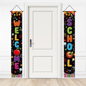 Welcome Back to School Porch Sign Banner Decorations Back to School Banner Maple Leaf First Day of School Door Banner for Home School Classroom Indoor Outdoor Decorations 70.8x11.8inch