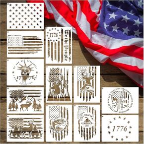 American Flag Stencil Star Stencils for Painting Union 50 Stars 1776 Military We The People Template for Flag Patriotic Wood Burning Stencils for Spray Paint on Shirt Project Crafts (12 Flag)