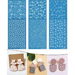 Puocaon Daisy Clay Silk Screen - 6 Pcs Silk Screen Stencils for Polymer Clay Jewelry Making, Mini Flower Reusable Polymer Clay Silk Screen Stencils for Earrings, Butterfly Clay Silk Screen Stencils