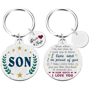 Yobent To My Son Keychain Gifts I Love You for Birthday Valentine's Day Graduation, Double-Sided Engraved