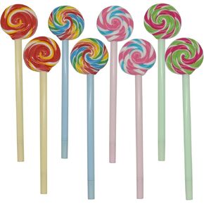 Maydahui 12 PCS Lollipops Pen Rainbow Swirl Spinning Shaped Rollerball Pens Black Gel Ink Multicolor Candy Design for Students Students Girls Valentine's Day