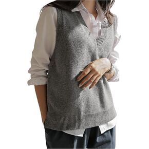 Floerns Women's Solid V Neck Sleeveless Casual Sweater Vest Without Tee