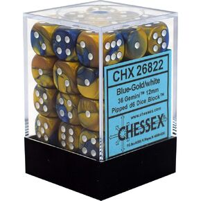 Chessex Gemini 12mm d6 Blue-Gold w/White Dice Block 36 Dice