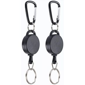 2 Pcs Black Retractable Keychain Heavy Duty Key Fob Badge Reel Holder with Multitool Carabiner Clip and Key Ring for Id Holders and Lanyards, Badge Holders, Car Keychain