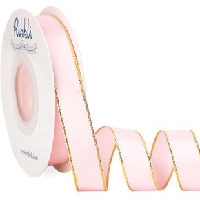 Ribbli Black Satin Ribbon with Gold Edge,Double Faced Satin 5/8 Inch x Continuous 25 Yards,Black Ribbon Use for Crafts, Gift Wrapping, Wedding Card Decoration