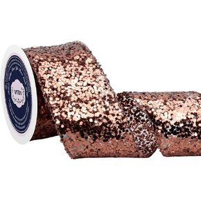 VATIN Copper Glitter Wired Ribbon for Christmas, Diamond Mesh Sparkling Ribbon 2.5 Inch x 10 Yard Christmas Wired Ribbon for Gift Wrapping, Crafts, Wreath and Christmas Tree Decoration