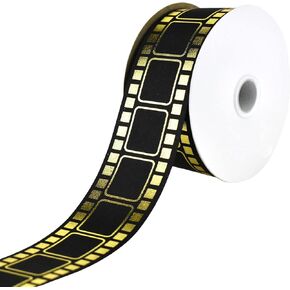 Homeford Movie Film Strip Themed Ribbon, 1-3/8-inch, 25-Yard, Black/Gold