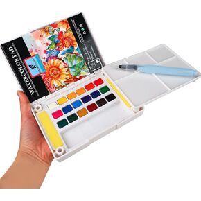 Graspable Watercolor Paint Set,Vivid Colors Painting Set Travel Paint Set Watercolor Sketching Kit with Water Pen,24 Sheets Watercolor Papers,3 Tutorial Video-24Colors