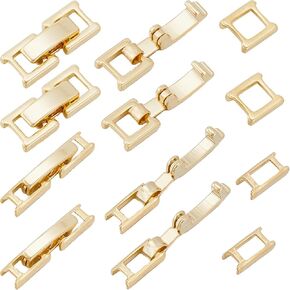 SUNNYCLUE 1 Box 16 Sets Gold Fold Over Clasp 24k Gold Plated Bracelet Extenders and Clasps Metal Necklace Extension Extender Fastener Clasps for Jewelry Making Bracelets Necklaces Women DIY Craft