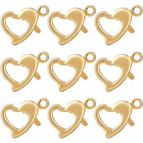 Beebeecraft 1 Box 30Pcs Heart Lobster Clasps 18K Gold Plated Brass Lobster Claw Jewelry Bracelet Clasps Connector with Jump Ring for Valentine's Day DIY Craft Jewellery Making