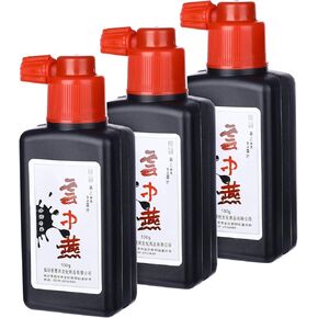 حبر الخط الصيني من MEGREZ، حبر سائل أسود Yun Zhong Yan، حبر سومي للمبتدئين في الكتابة والرسم، حبر الخط الصيني الياباني، 100 مل (3.5 أونصة) × 3 زجاجات