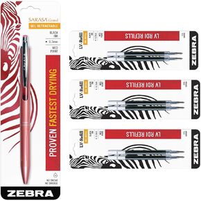 Zebra Sarasa Grand, Retractable Gel Ink Pen, Rose Gold Barrel, Medium Point, 0.7mm, Black Ink, 1-Count Bundle with 6 Refills